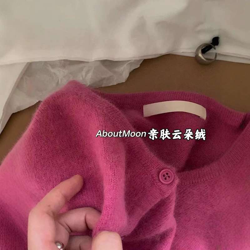 Designer Wool Blend/Vintage Round Neck Knitted Cardigan Autumn and Winter Outwear Green Sweater for Women 4 Colors