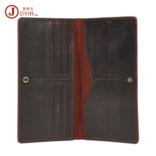 Vintage Mad Horse Leather Men's Wallet Long Simple Slim Handbag Men Genuine Leather Multi-Card Wallet Advanced Cross-border