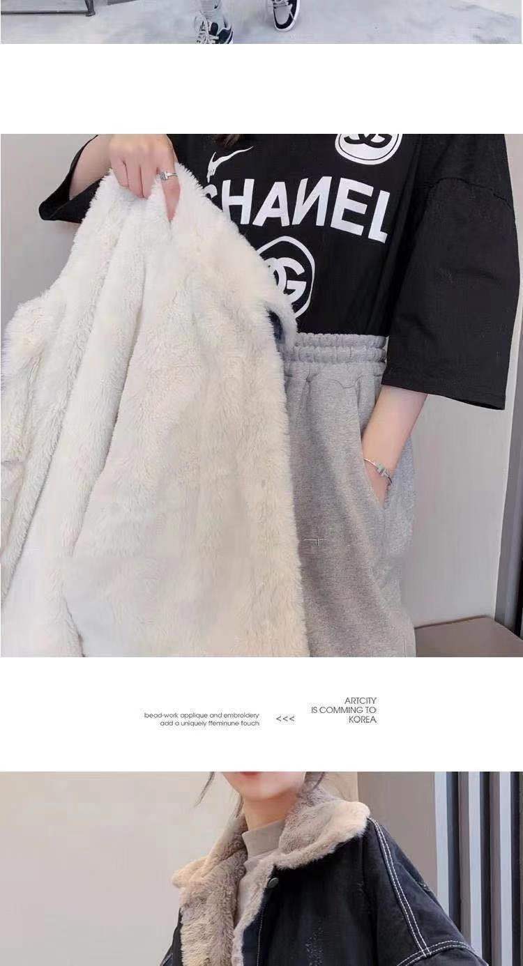 630g Weight Long Sleeve Sleeve Length Single Breasted Placket Type Regular Sleeve Sleeve Type Polyester Fabric Type Ordinary Model (50cm <Length ≤ 65cm) Top Length Coat Tops Type Shirt Collar Neckline Loose Fit Type Solid Color Pattern Women's Gender Temperament Commuter, Urban Style Style Lamb Fur Lined Thickened Denim Jacket Women's Autumn Winter Loose Versatile Short Style Fleece Inner Cotton Coat For Students 3