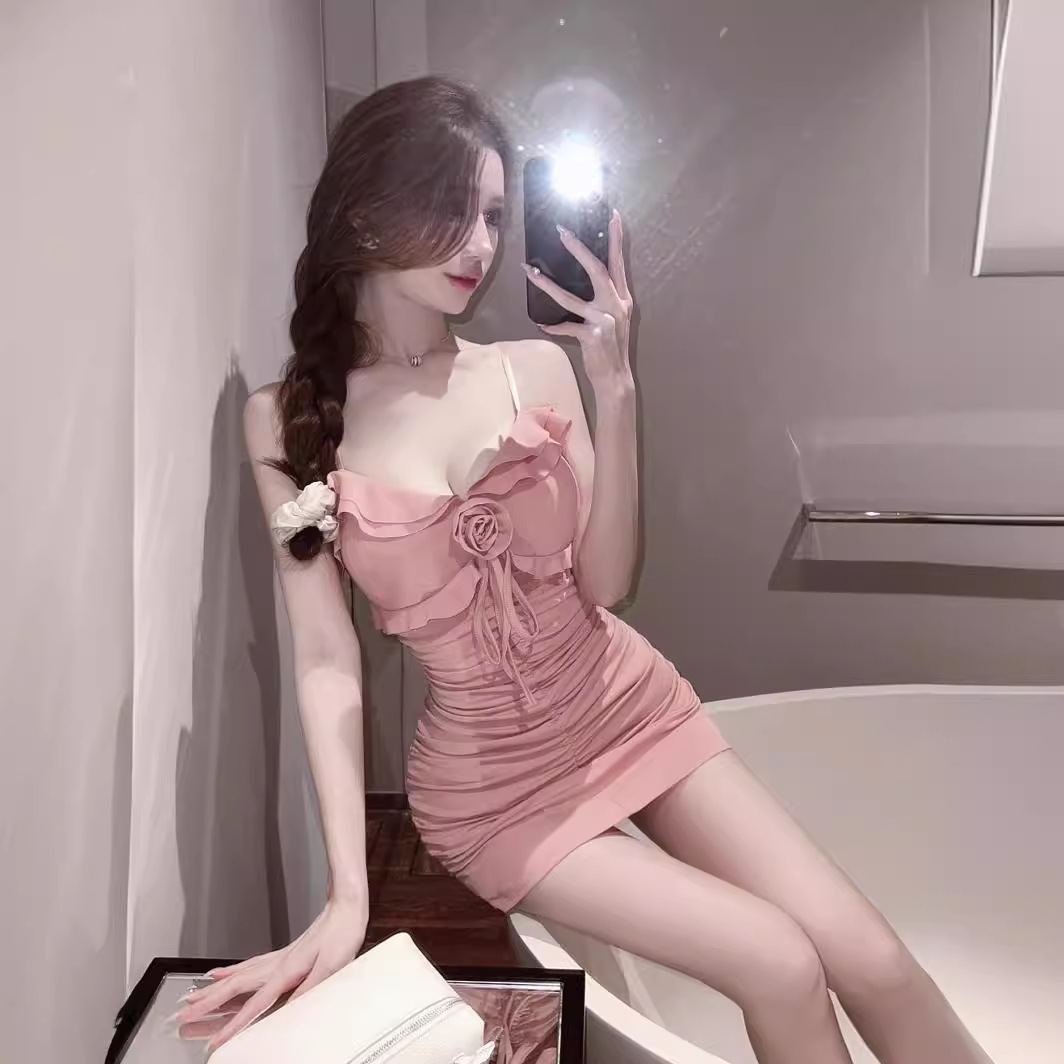 고탄성 8111 플라워 패치워크 타이트핏 슬립 드레스 여성 여름 나이트클럽 여성 작업복