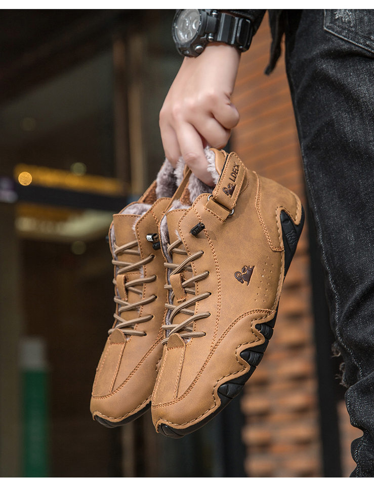 Bốt Martin nam cổ cao lót nhung giữ ấm, giày bông da lộn đế cao su chống trượt — C8008M kaki lót nhung, C8008M màu xám lót nhung, C8008M màu đen lót nhung, F8008M màu hồng lót nhung chi tiết 14