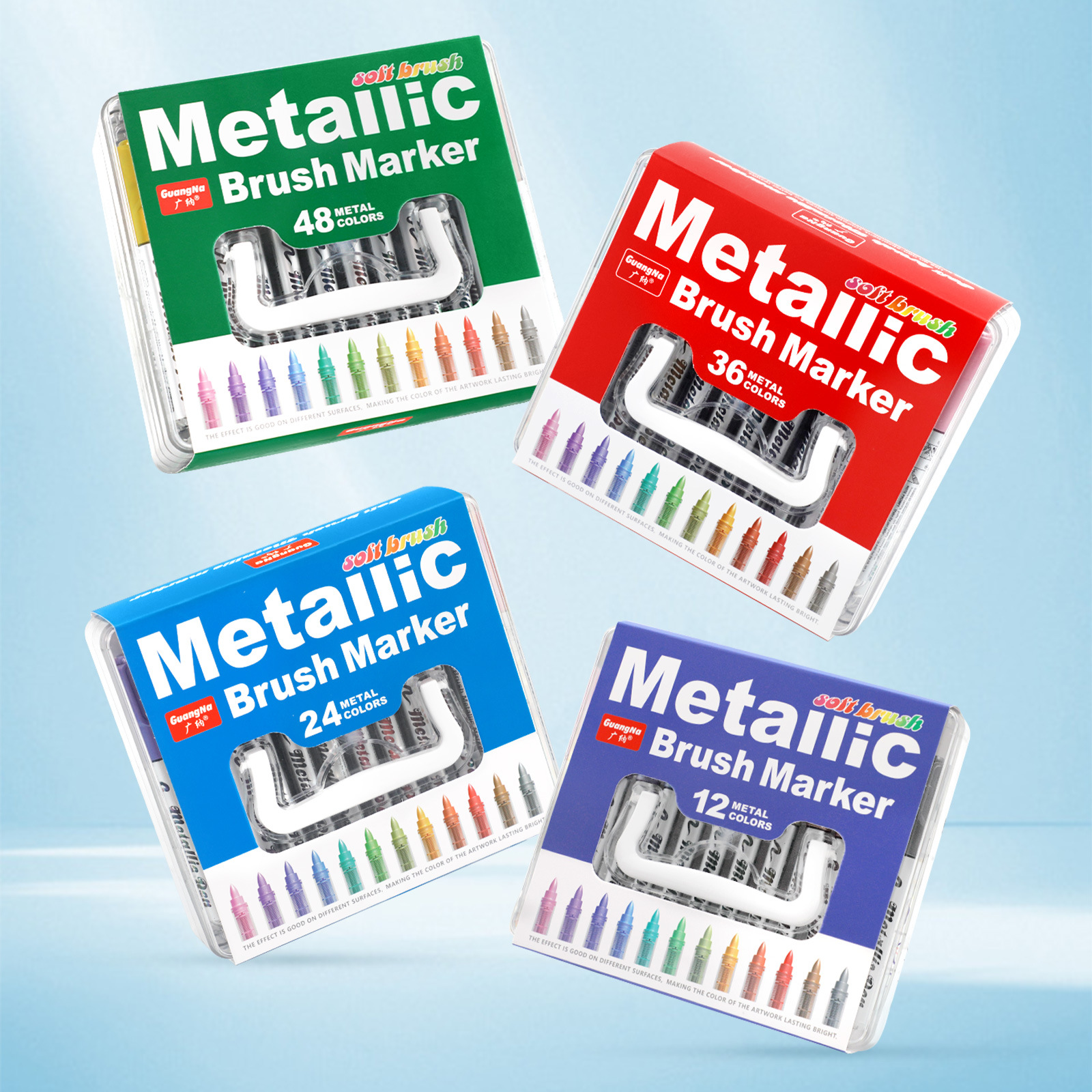 Guangna 8520 marcador de metal directo 48 color cepillo suave pintura bricolaje firma de graffiti bolígrafo de pintura de metal