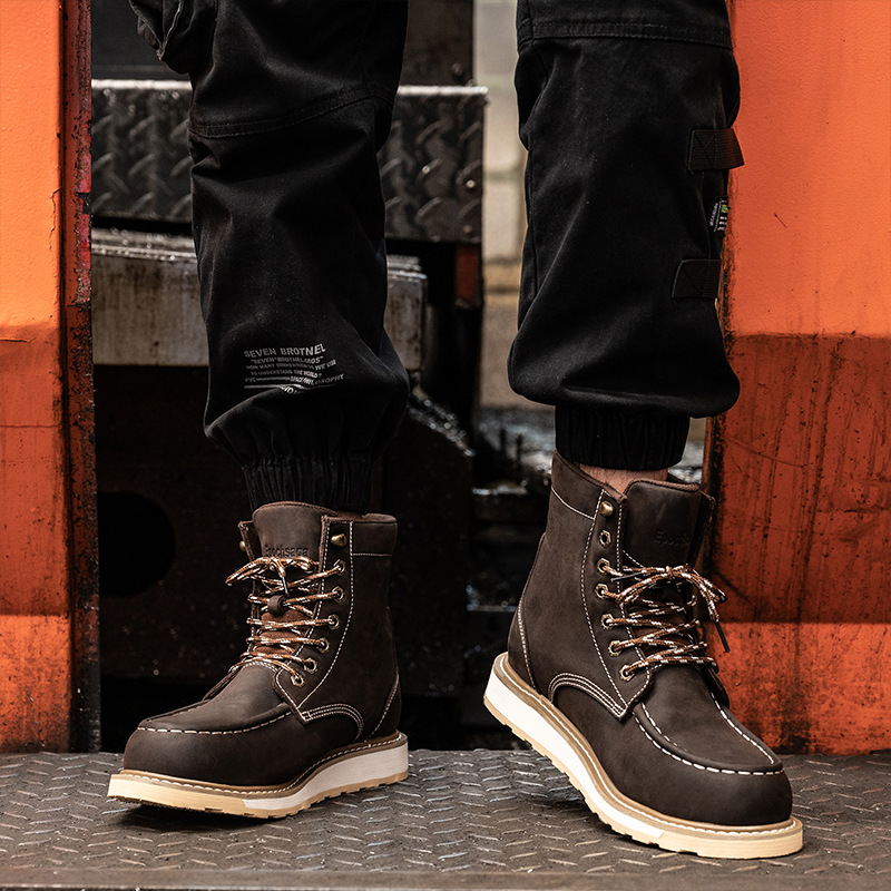 Chaussures de travail spéciales pour hommes, de sécurité, anti-écrasement et anti-perforation, en cuir Crazy Horse de haute qualité._voghion.com