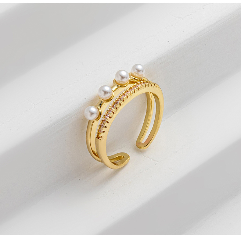 Fashion Solid Color Copper Open Ring Inlay Pearl Zircon Copper Rings