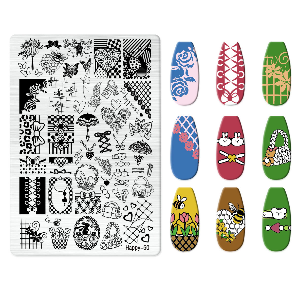 Xiaohongshu's Popular Jingtian Nail Art Stamping Plate Kt Cat Nail Art Bow Cartoon Line Frosted Stamping Plate