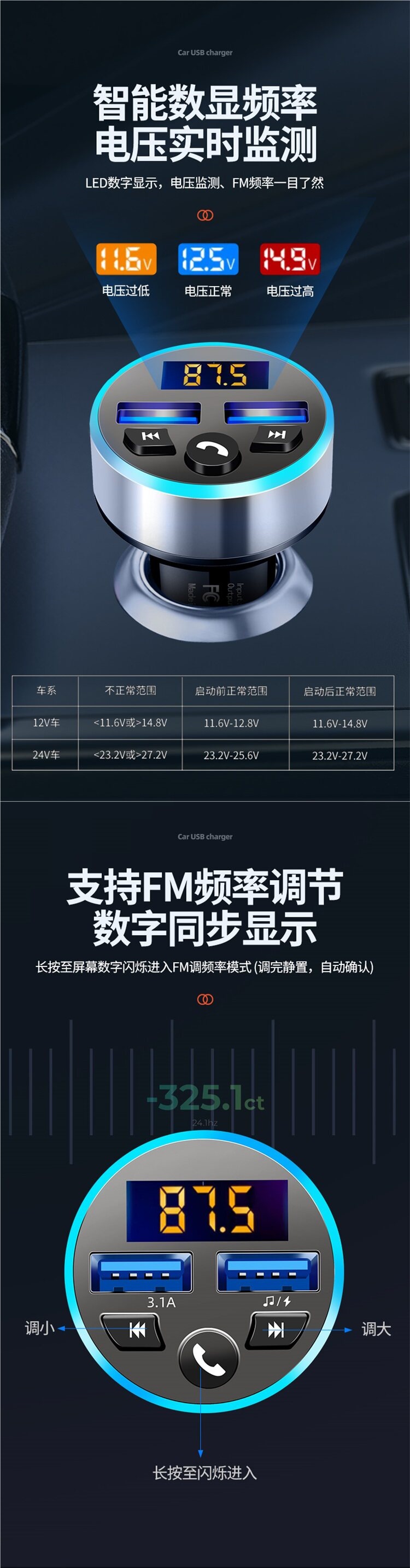 Universal Bluetooth Fm Transmitter and Receiver for Cars, Trucks, and Excavators, In-Car Lossless Music Mp3 Player