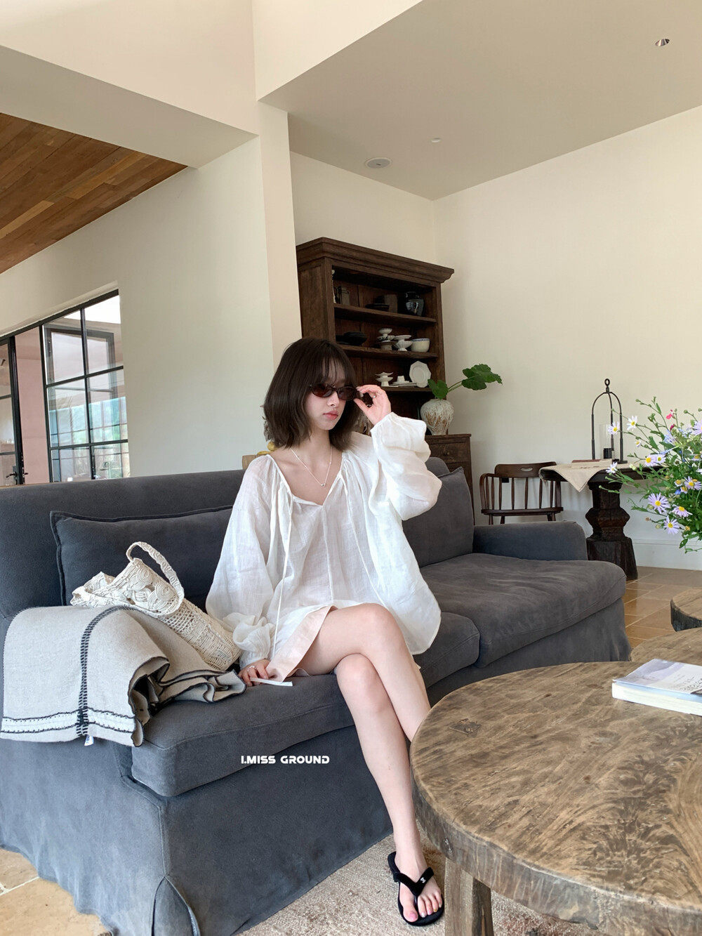Áo sơ mi nữ linen tay dài cổ V dây buộc phong cách lười biếng — Xanh nước biển, màu hồng, Vàng nhạtcolor, trắng sữa chi tiết 25