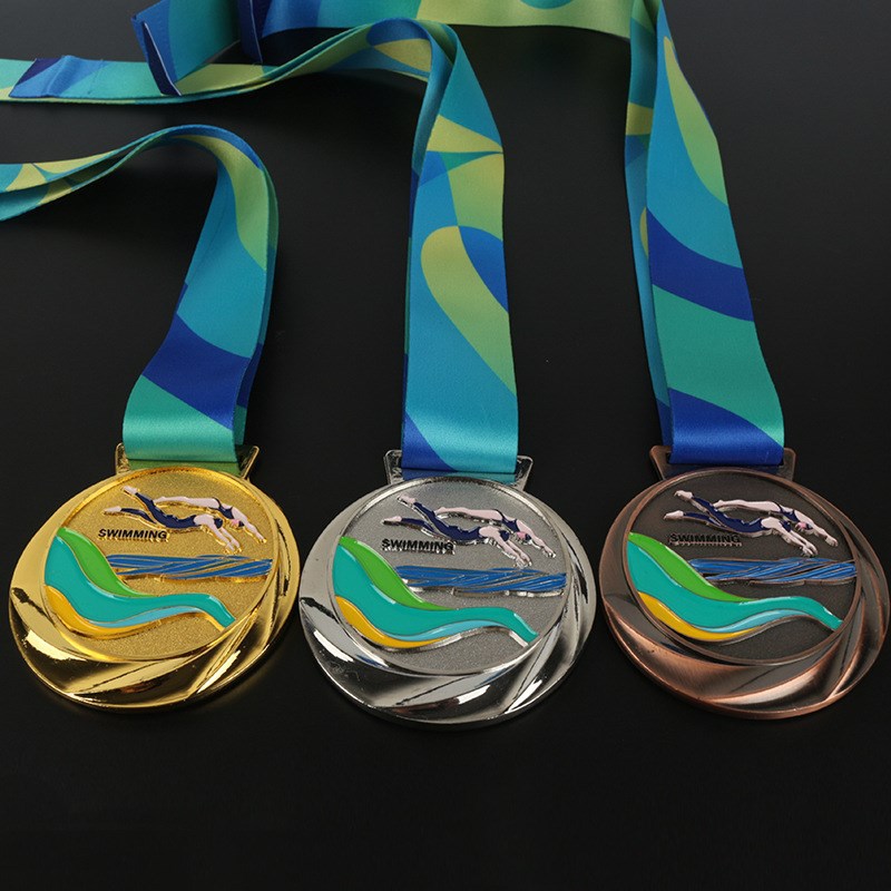 Medalla de metal listado de producción natación oro y plata competencia de juegos de cobre Medalla de Honor Premio Conmemorativo producción