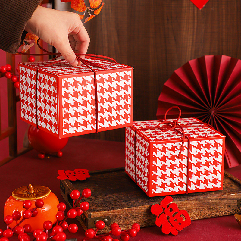 2026新年糖果饼干千鸟格常温包装盒烘焙雪花酥年货礼品翻盖盒现货