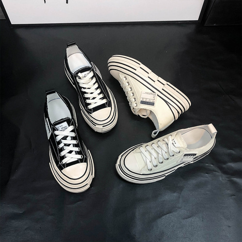 Women's Black Canvas Shoes Same as Wu Jianhao,  Spring New Thin Thick Heeled Korean Style Platform Shoes