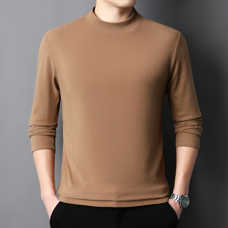 독일 벨벳 바닥 셔츠 남자의 겨울 새로운 두꺼운 따뜻한 내부 패션 간단한 단색 반 높은 칼라 긴 소매 티셔츠