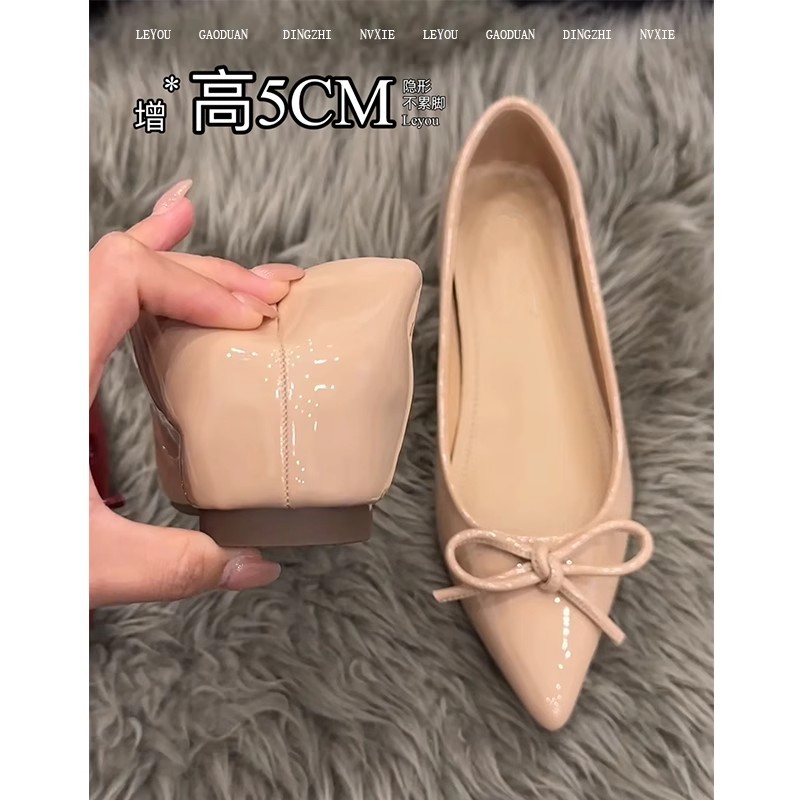 Elegant Mary Jane shoes with bow flat with hidden heel pointed-toe low-cut, for teenagers, Collection Year 2025