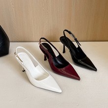 9626-1 European and American style sexy nightclub patent leather back hollow buckle strap women's shoes pointed shallow mouth slim heel high heels comfortable