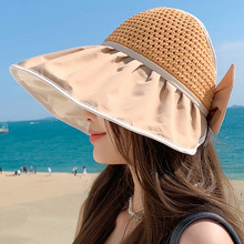 夏季薄款空顶帽女 高颜值可折叠骑行遮阳帽蝴蝶结太阳帽现货批发