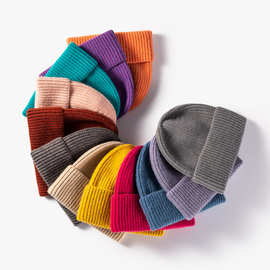 新款秋冬帽子男时尚简约毛线帽女欧美百搭光身针织帽纯色光身冷帽