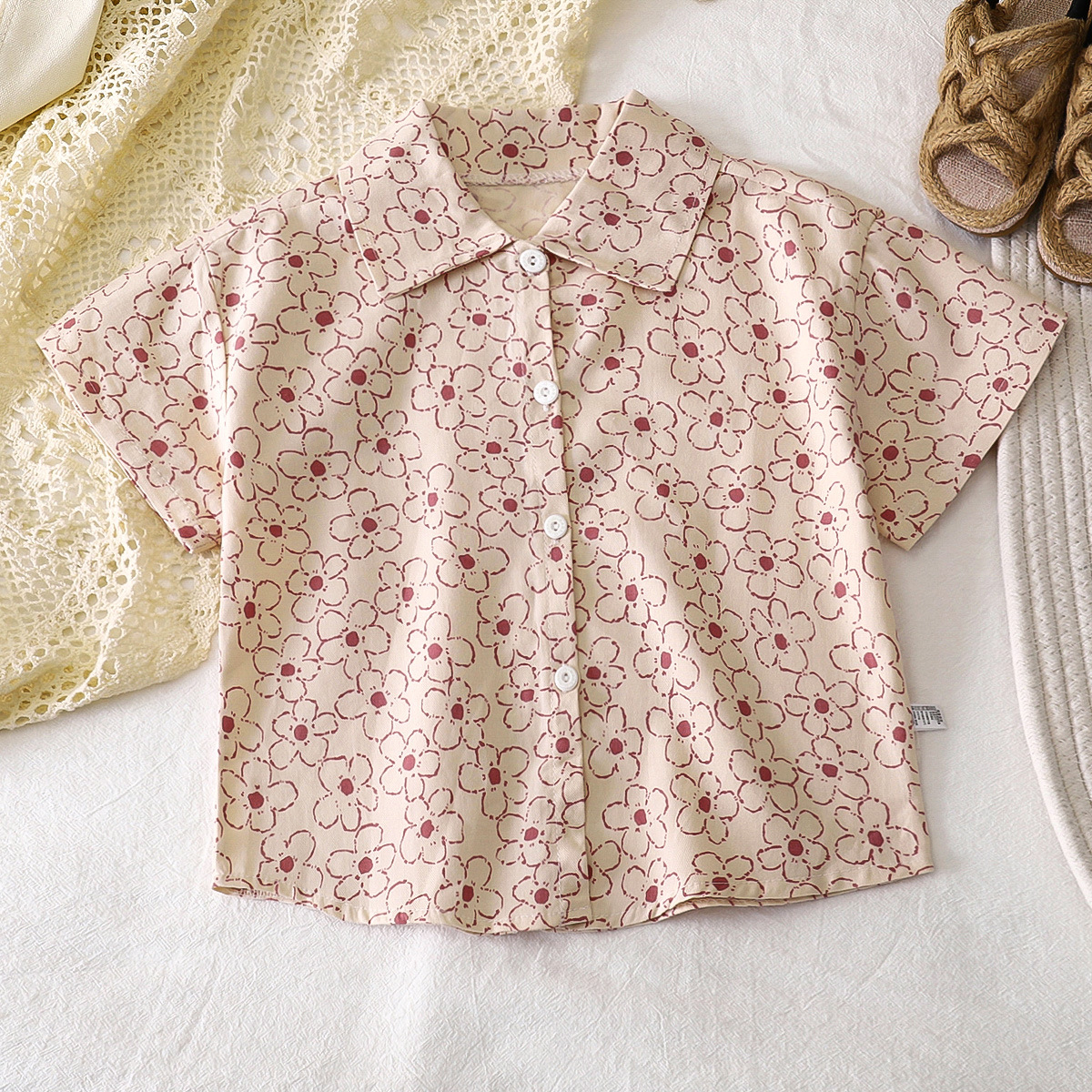 Camisas para niños verano algodón nuevo estilo niño coreano camisa de bebé de manga corta floral top para niños ropa para niños al por mayor