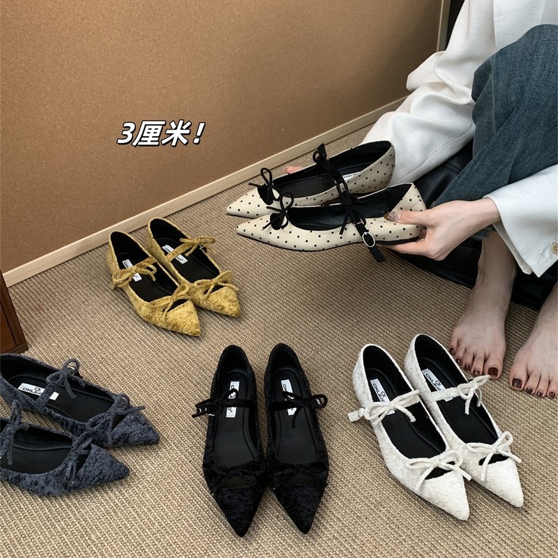 法式丝绒内增高玛丽珍鞋女2025新款仙女风温柔蝴蝶结镂空芭蕾瓢鞋|undefined