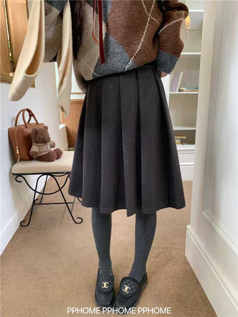 Retro woolen winter pleated skirt, high waist