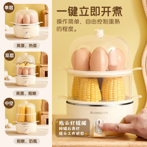 Chigo multifunctional egg cooker with automatic power off, small 1-person steamed egg home steamed egg machine, dormitory breakfast artifact