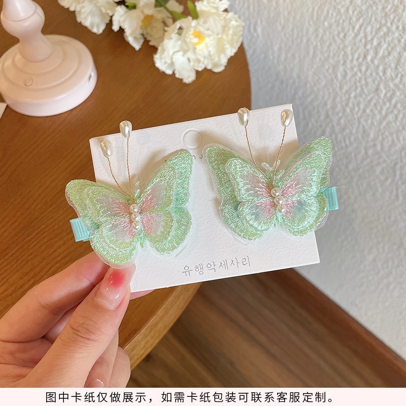 子供用ヘアアクセサリー、女の子用超妖精刺繍蝶ヘアピン、かわいい古代風漢服ヘアピン、プリンセス前髪サイドクリップ|undefined