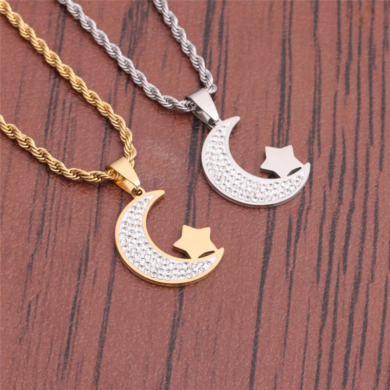 Titanium Steel Hip Hop Cross-border Necklace European And American  New Stainless Steel Moon And Star Pendant Necklace For Women display picture 2