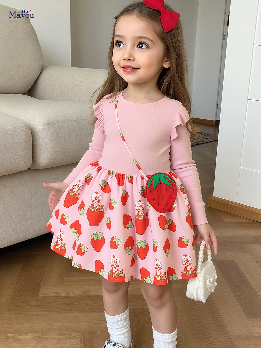 Платье Little maven, осень длинный рукав, милый детский клубничный стиль