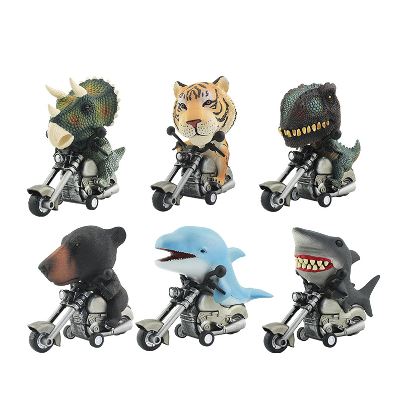 Amazon suministro nuevos niños dinosaurio forma coche de juguete Nueva simulación exótica dinosaurio inercia modelo de motocicleta