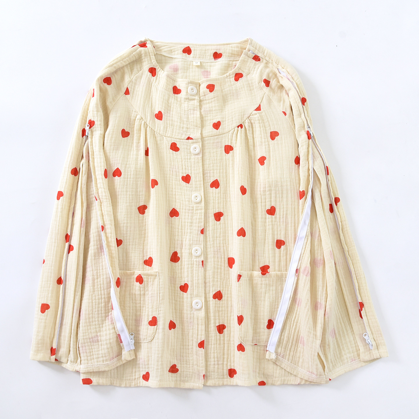 여성용 노란색 하트 크레이프 간호복 상의 (단품)