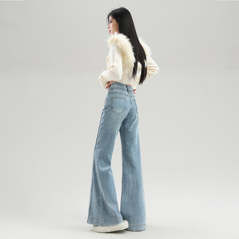 Nostalgia azul de piernas anchas jeans de bocina primavera 2026 nuevo mm grande cintura alta cubierta recta micropantalones