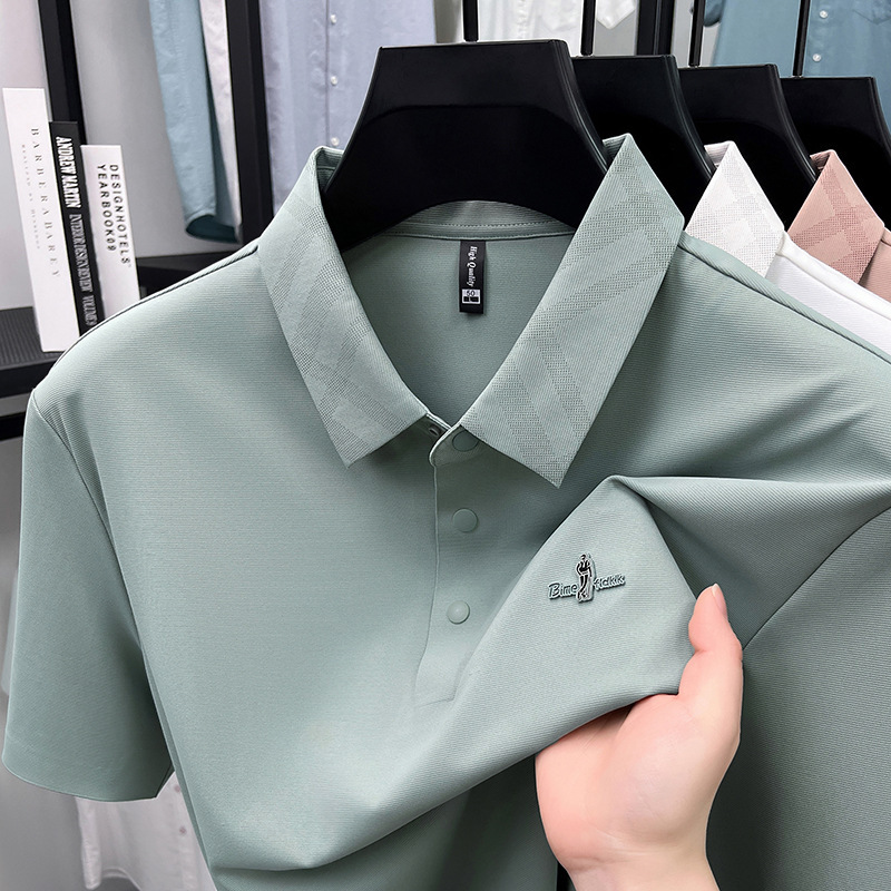 Nylon Seamless Collar Laser Technology Short-Sleeved Men's T-Shirt 2026 Simple Lapel New Casual Polo Shirt for Men