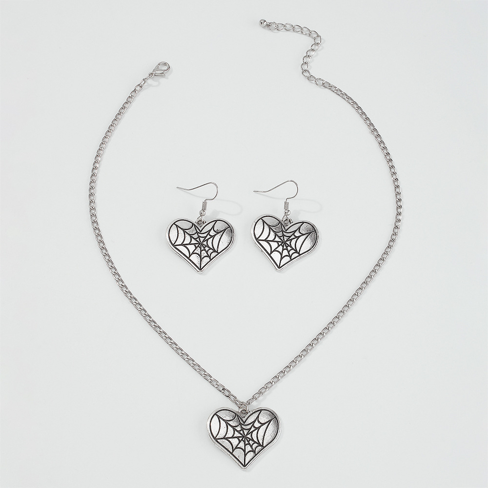 Fashion Silver Color Alloy Spider Web Love Earrings Necklace Set