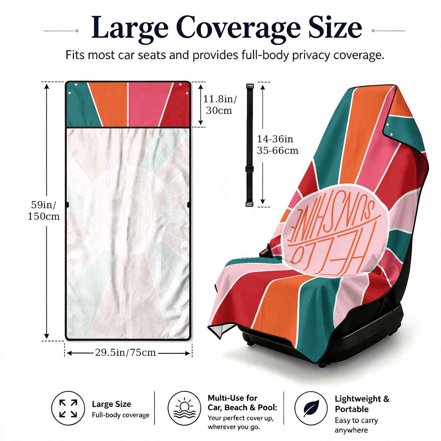 Printed bath towel and car seat cover 2-in-1, ultra-fine fiber outdoor beach and car dual-use universal seat cushion