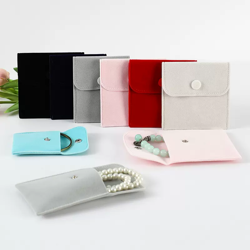 厂家供应 按扣翻盖饰品收纳袋 双面绒首饰珠宝项链礼品袋 logo