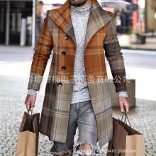 2025春秋新款外贸3D数码印花男款毛呢翻领呢子外套男装格子大衣男