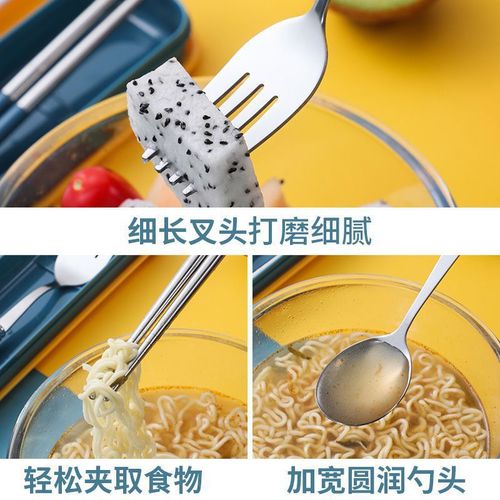 Bamboo chopsticks spoon set 304 stainless steel tableware three-piece set student fork internet celebrity Japanese style portable tableware