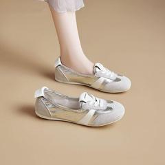 女性用の多用途なシルバーのバレエトレーニングシューズ、2025年の新しい夏のフラットシューズ、ワンステップソフトソールビーンズ