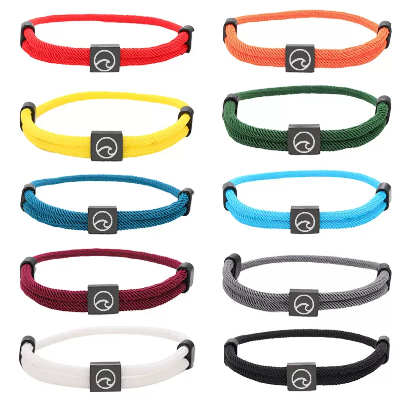 新款跨境多色现货米兰绳手链海浪黑色不锈钢刻字可调节编织绳手链