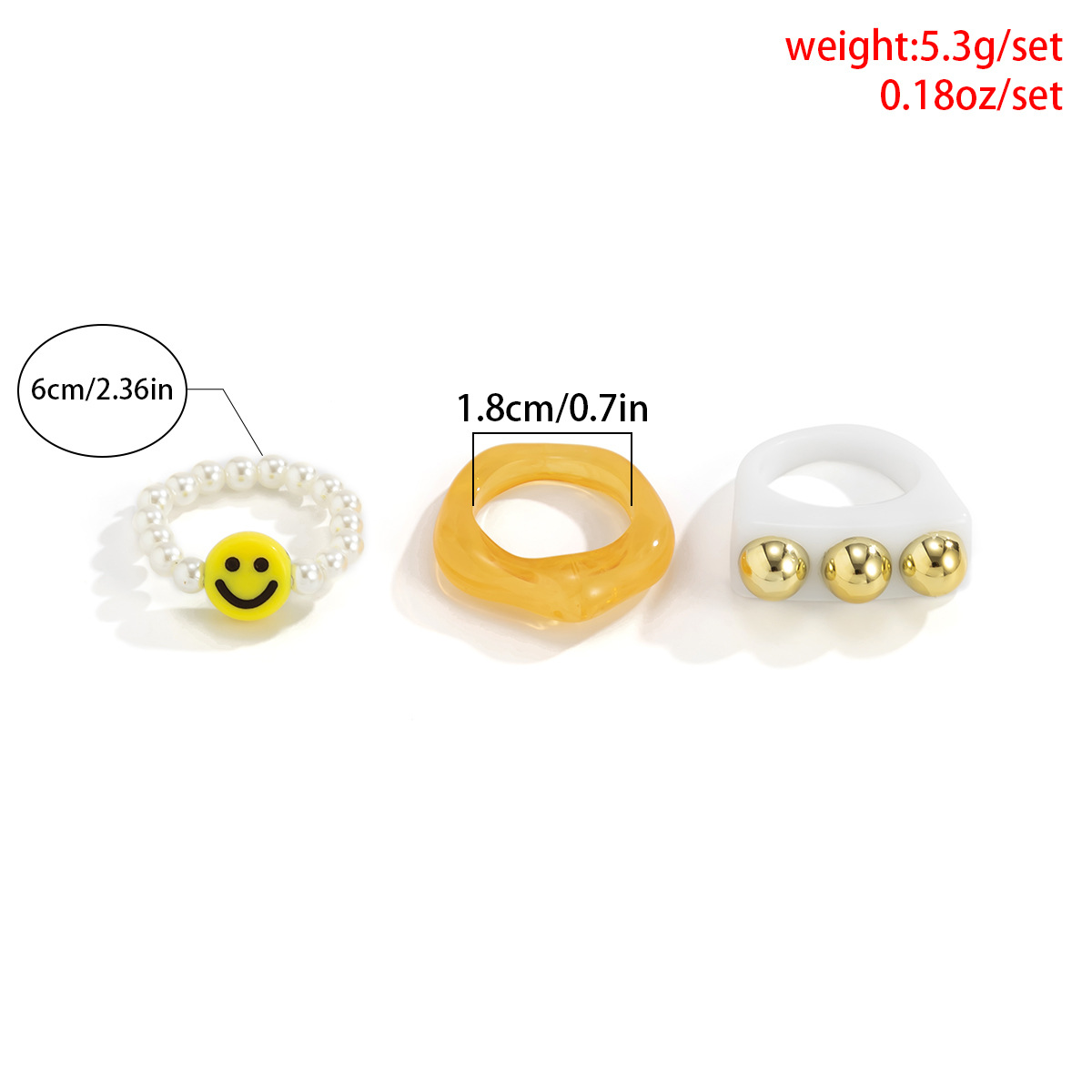 Personalized Geometric Multi-color Smiley Pearl Set Rings Europe And America Cross Border Fashion Hollowed-out Acrylic Ring display picture 1