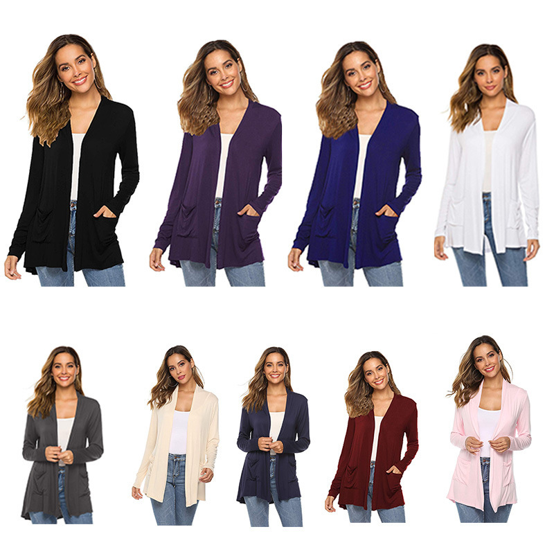 W6901 European and American Amazon Foreign Trade Women's All-match Repair Cardigan Long Long Sleeve Outerwear