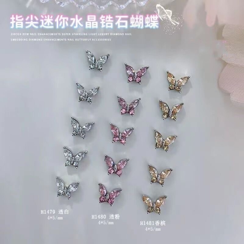 Mini Fingertip High-End Butterfly Nail Art Jewelry Marquise Zircon Super Flash Crystal Flash Alloy Nail Stereo Accessories