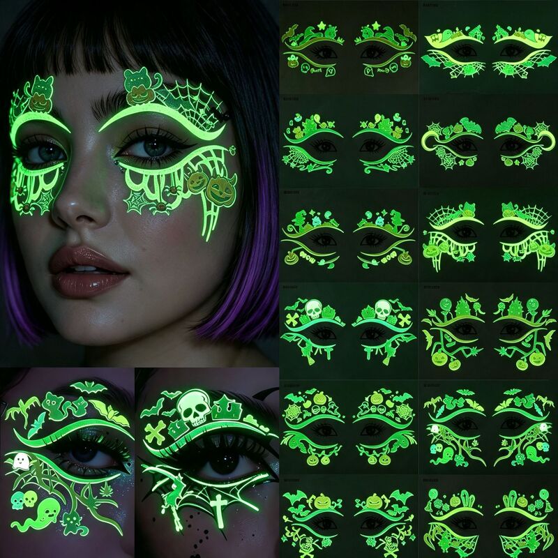 Cross-border Halloween eye makeup face stickers, glow-in-the-dark colorful tattoo stickers, masquerade party cosplay face makeup stickers