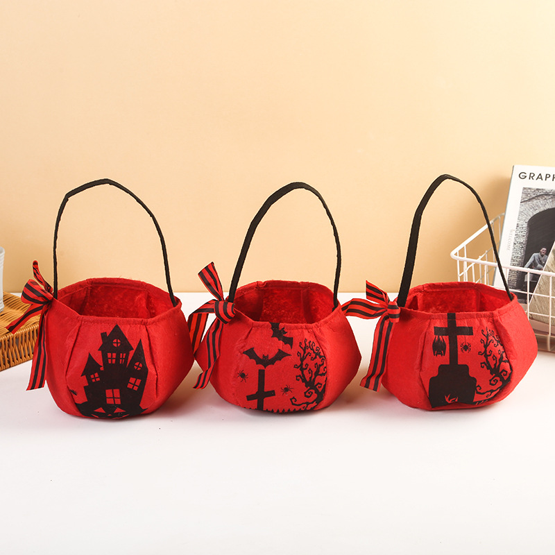 Nueva bolsa de dulces de Halloween con lazo, bolsa de dulces, bolsa de calabaza tridimensional portátil, regalo para niños, festival de fantasmas transfronterizo