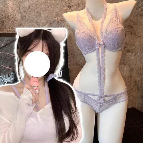 Charming lingerie set with a sexy, spicy style: bralette and thong set for young girls, featuring hidden details and a lace bra to prevent sagging.