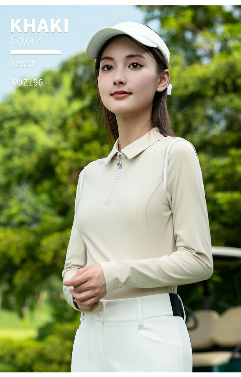 Áo polo dài tay nữ golf PGM mùa thu đông, chất liệu chải nhẹ, phối dây kéo và vai bay có gân — Áo đen [chải nhẹ/dây kéo tình yêu/vai bay có gân] YF837 chi tiết 10