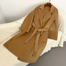 秋冬新款毛呢外套女款时尚百搭长款水波纹双面羊毛大衣高级感大衣