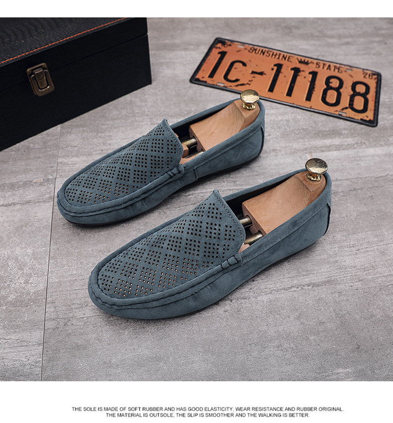 Permeable hollow casual trend men's shoes a slip-on low-help foot loafers_voghion.com