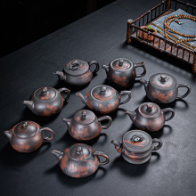 紫陶竹节壶德化中式浮雕功夫茶具云南建水雕花陶瓷磨砂单壶泡茶壶