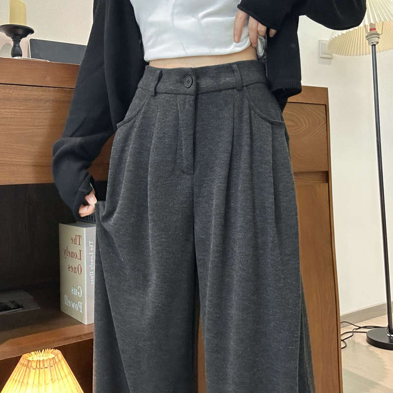 爆款糯米裤女宽松直筒秋冬季2025新款高腰加绒加厚垂感西装阔腿裤|undefined