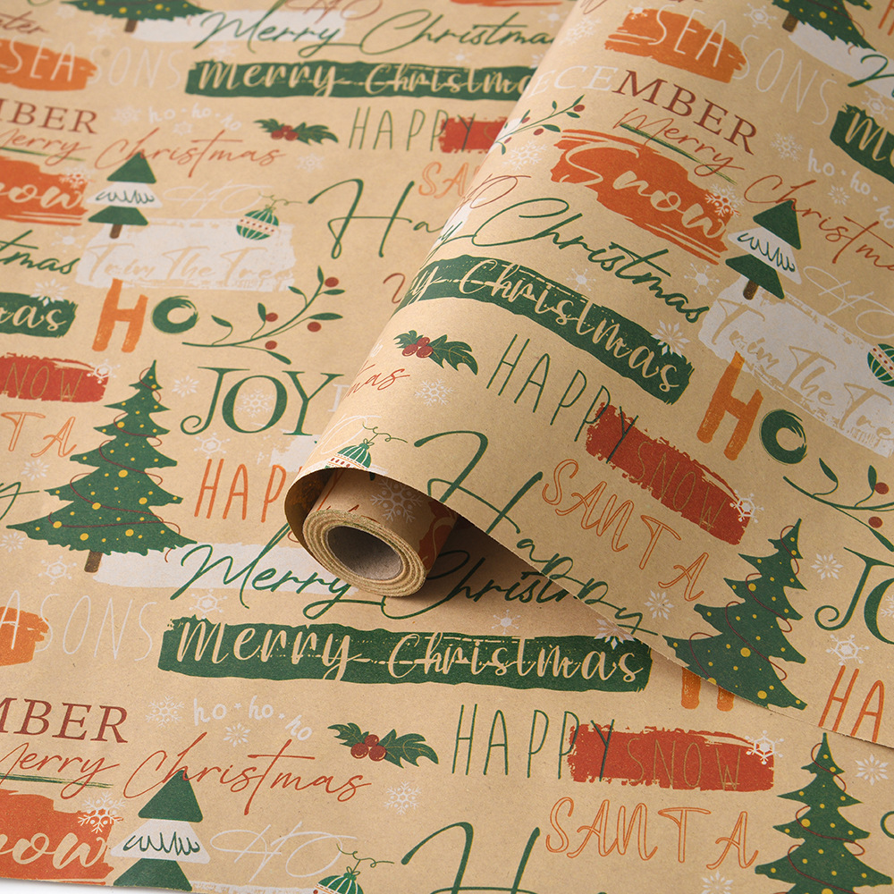 Venta caliente transfronteriza, rollo de gran tamaño, papel de regalo de Navidad, papel kraft retro, papel de regalo de Navidad, papel de regalo