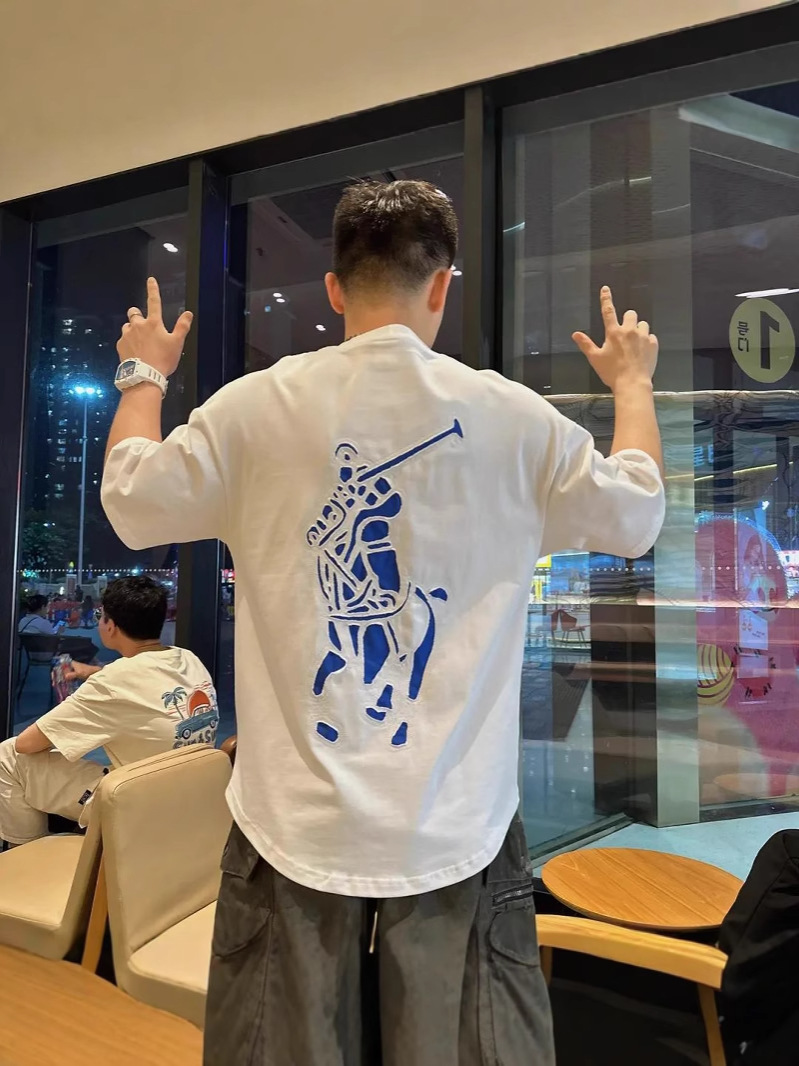 Men's Short-Sleeve T-Shirt, Light Luxury Trendy Brand, Warhorse Foam Print Round Neck Top, Summer Trendy Cool T-Shirt, Pima Cotton